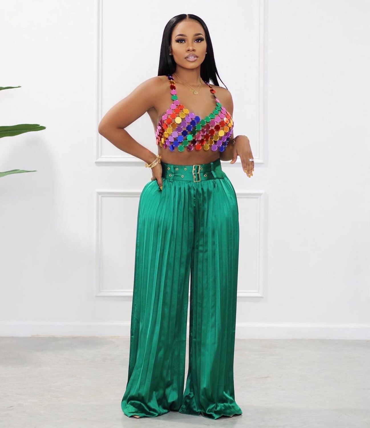 Green Pleated Pants