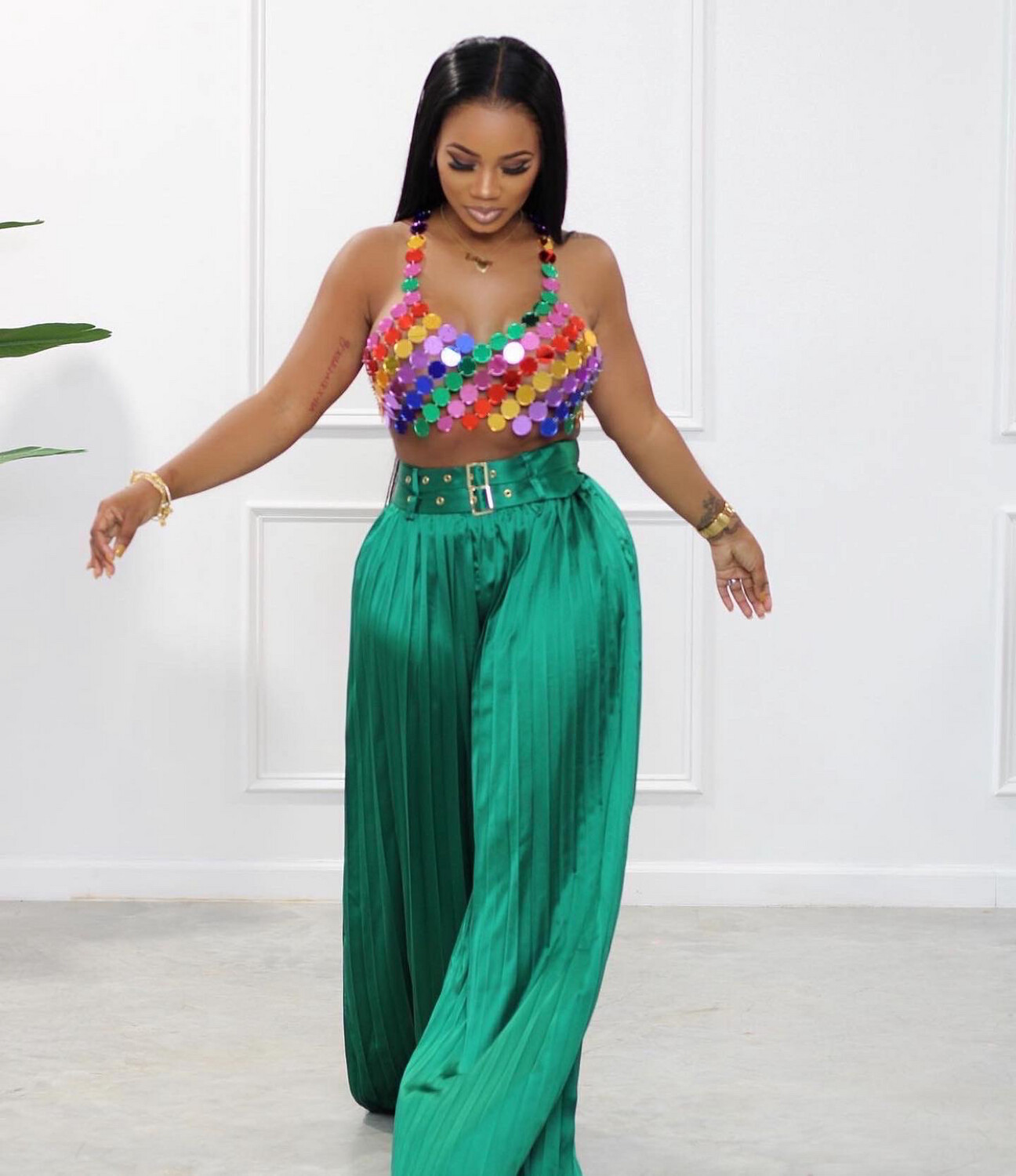 Green Pleated Pants