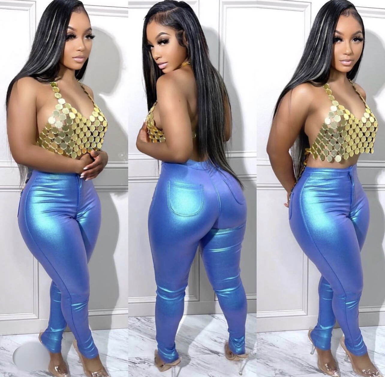 Metallic Blue Pants