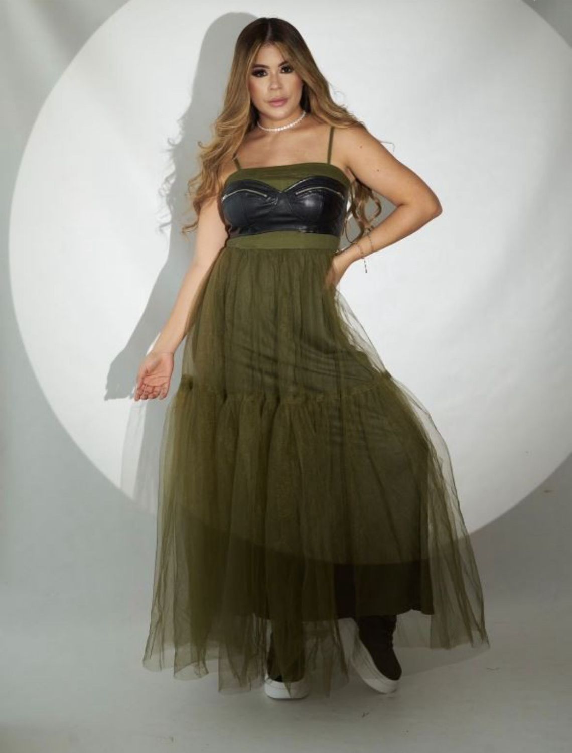 BUSTIER BODICE TULLE MAXI DRESS