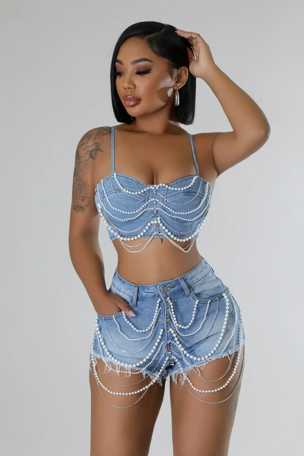Denim And Pearl Set