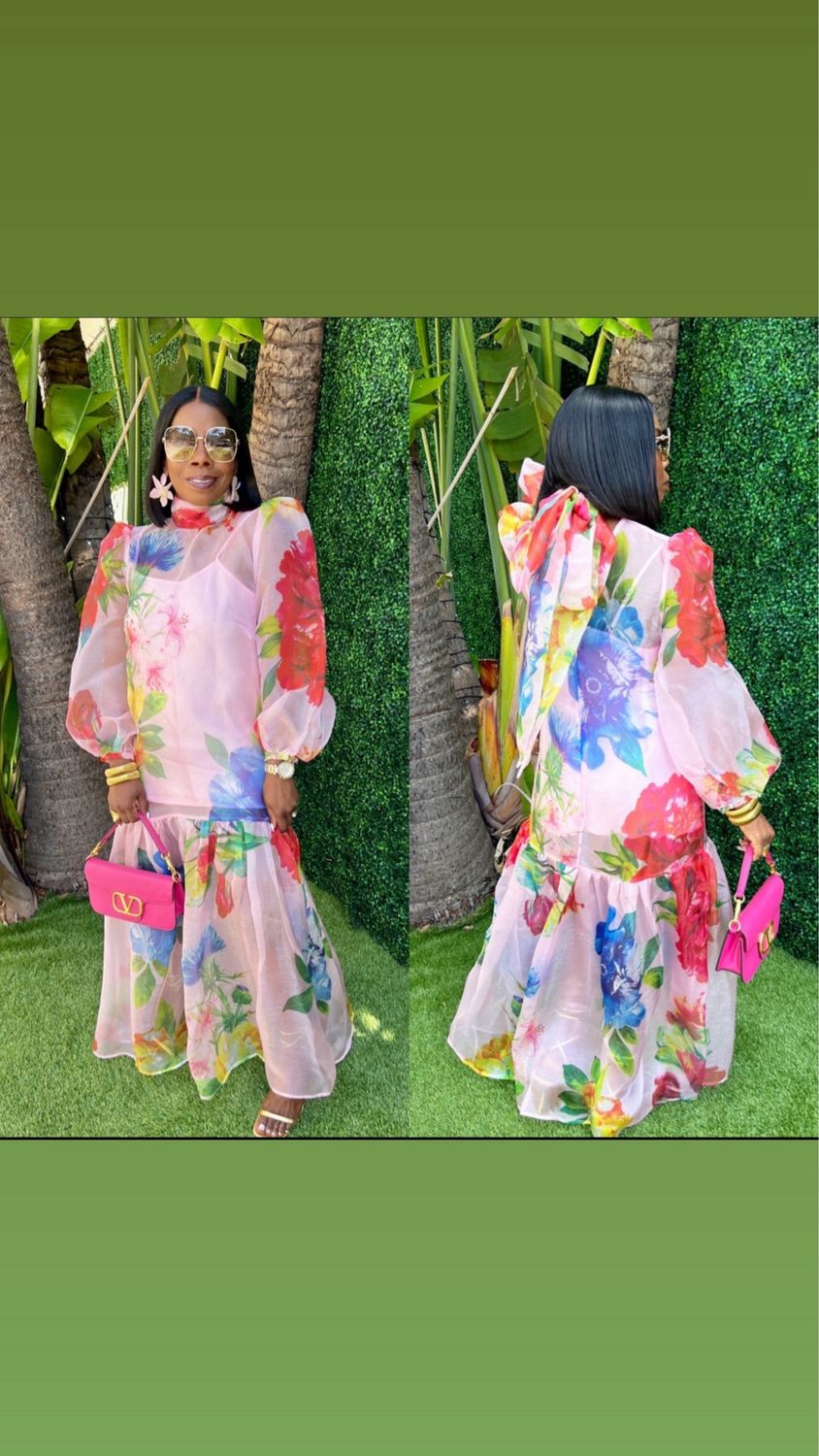 Romantic Pink Multi See-Through Maxi Dress.