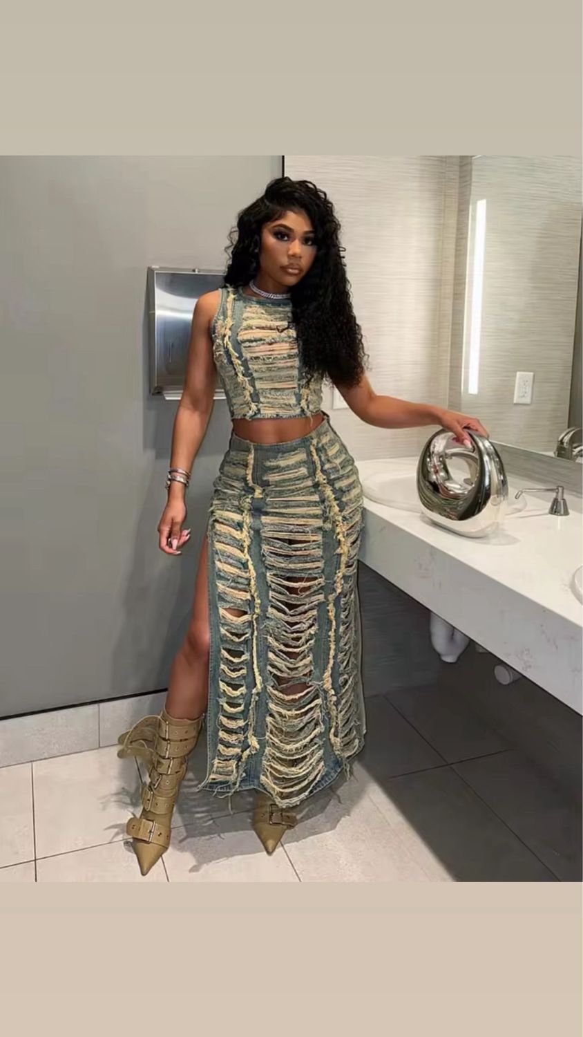 Distress Skirt Set