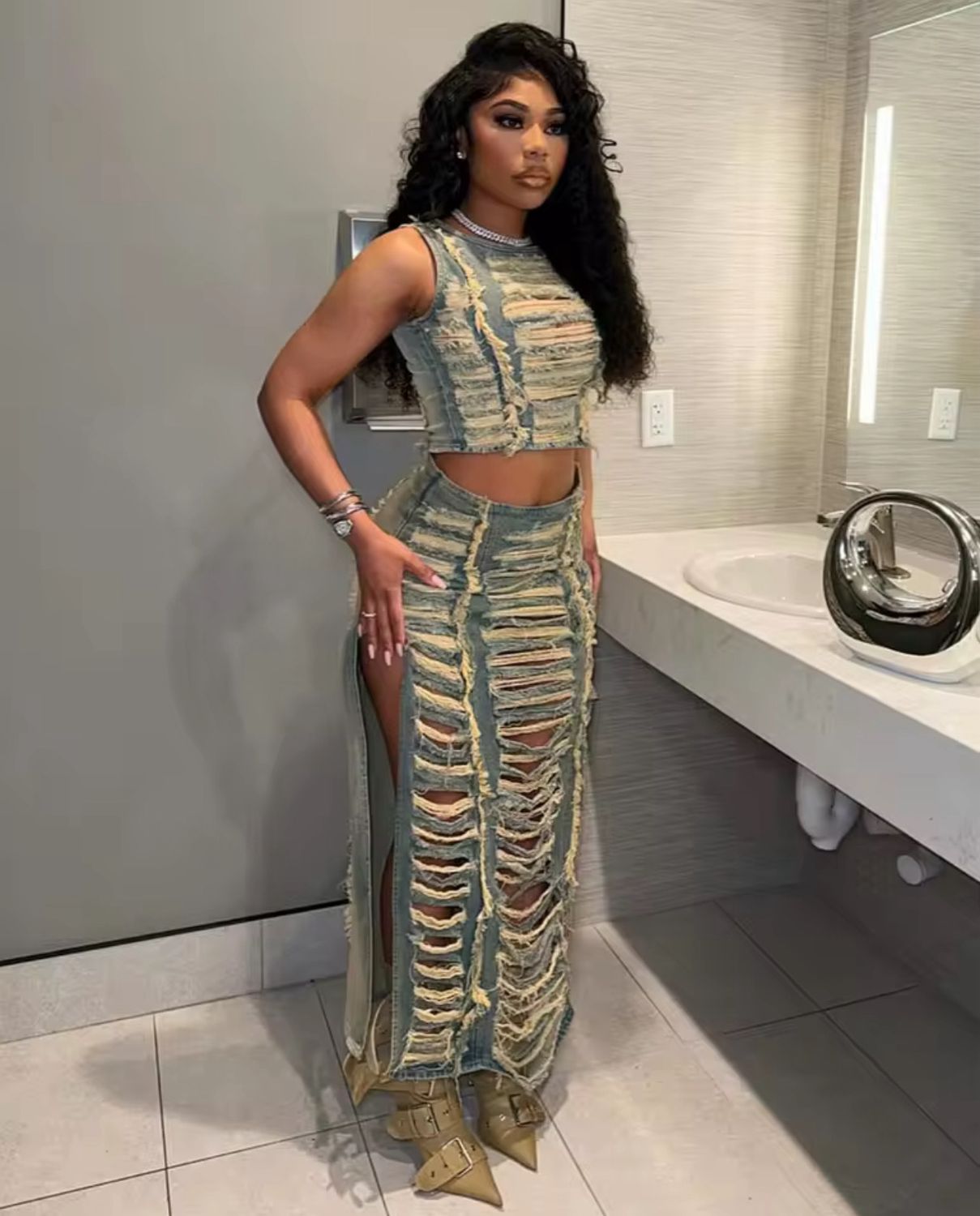Distress Skirt Set