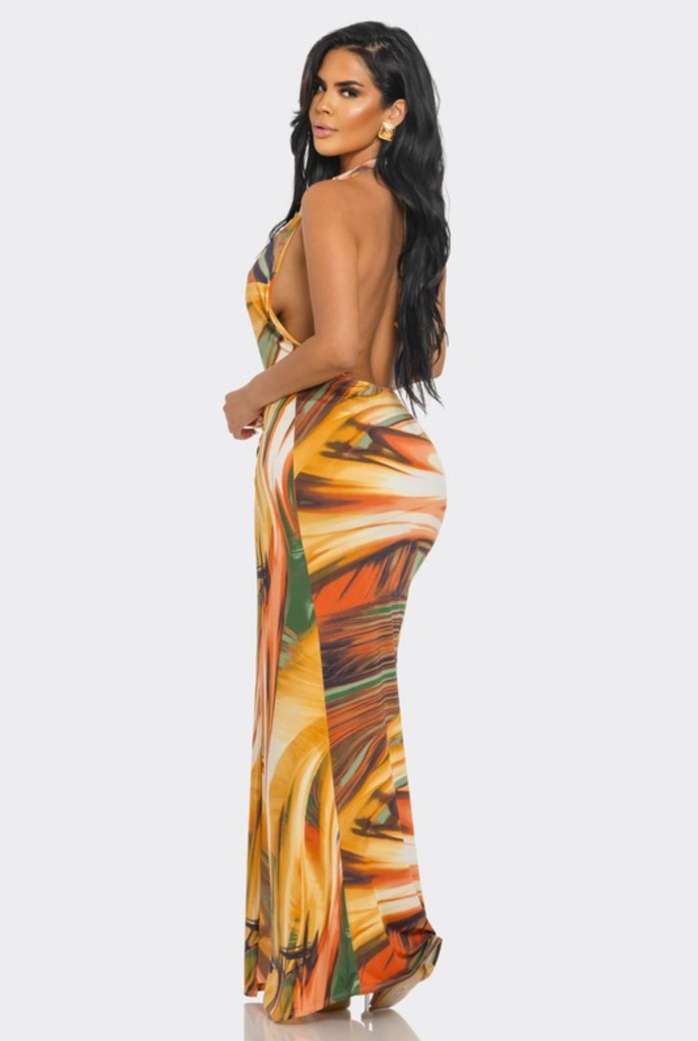 HALTER NECK MAXI DRESS WITH SLIT FRONT