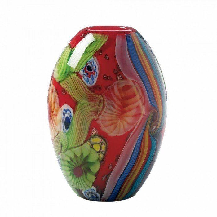 RED FLORAL FLOW GLASS VASE by Accent Plus