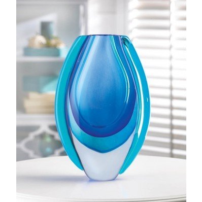AZURE BLUE ART GLASS VASE by Accent Plus