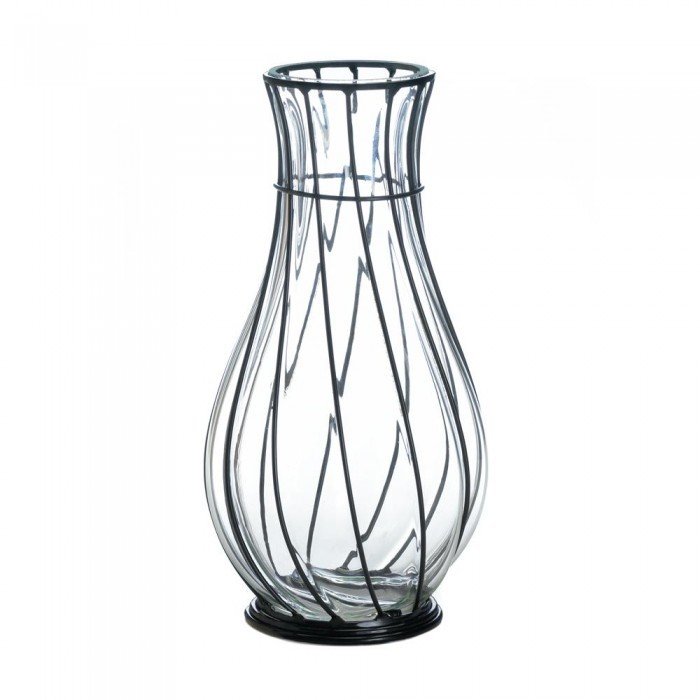SHORT GLASS AND METAL VASE by Accent Plus