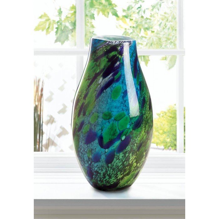 PEACOCK INSPIRED ART GLASS VASE by Accent Plus