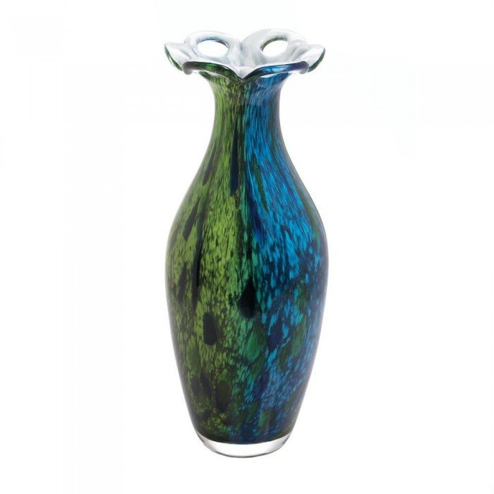 PEACOCK BLOOM ART GLASS VASE by Accent Plus