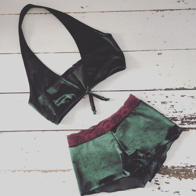 Velvet Bikini Bralette And Boy Short Set