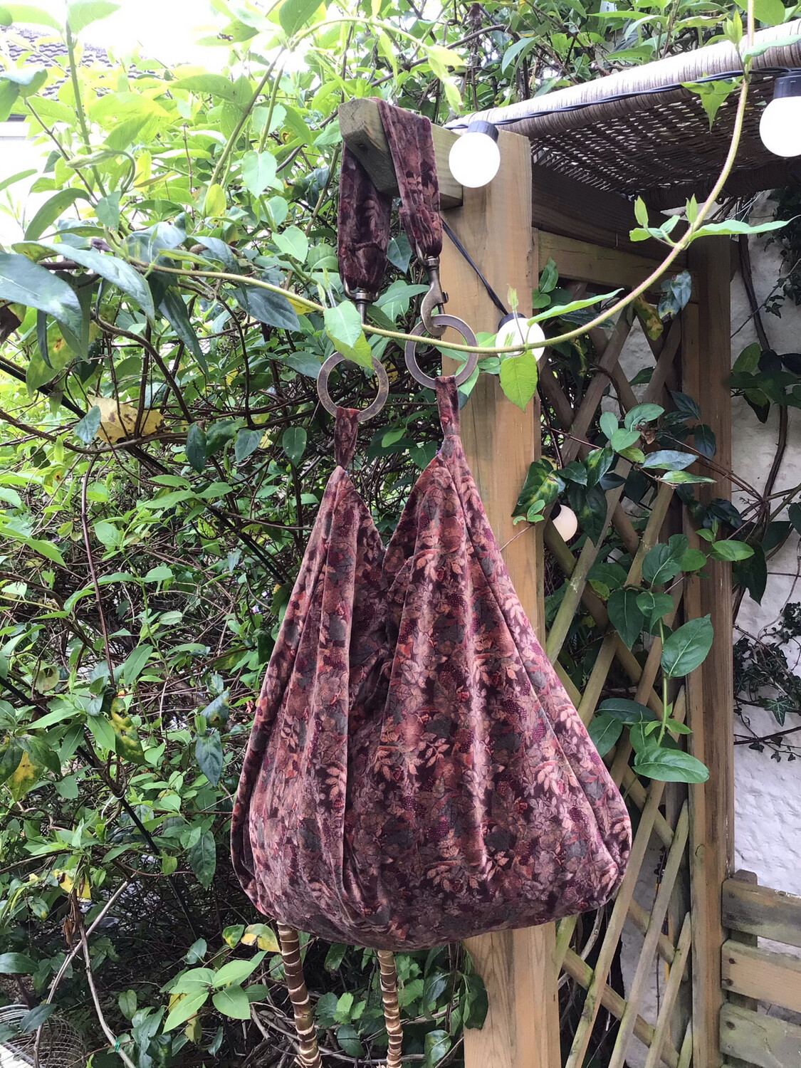 Vintage Velvet Boho Brown Floral Shoulder Bag