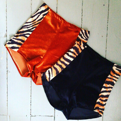 Tiger Print And Velvet High Waist Shorts