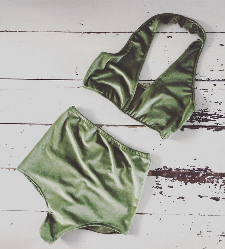 Scrunchy Bottom Velvet Short Panties And Halter Bralette