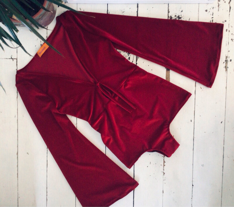 Velvet Deep V Bell Sleeve Bodysuit