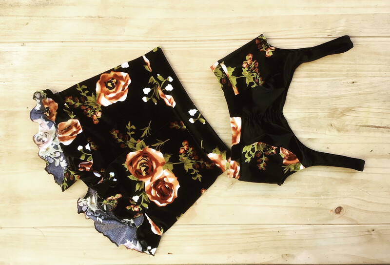 Rose Floral Velvet Shorts And Bra Top