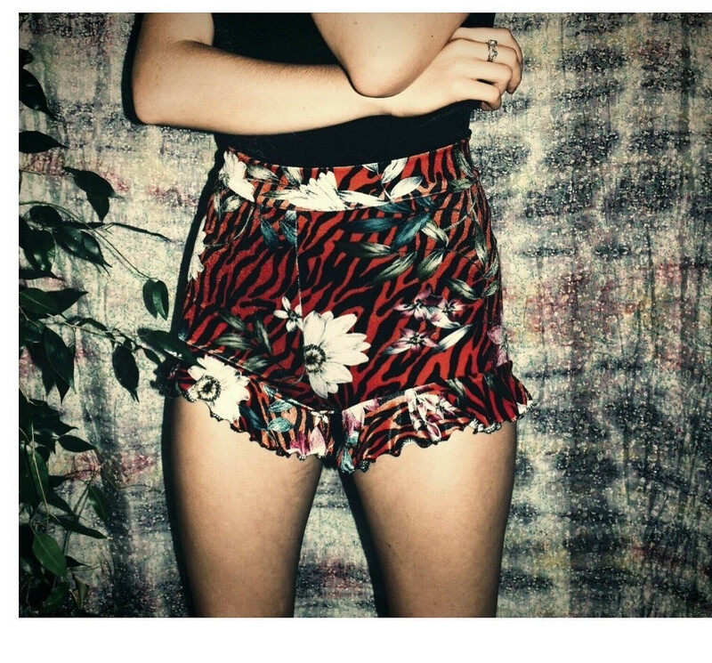 Tiger Floral Velvet Shorts