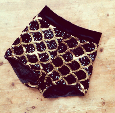 Black Gold Sequin Velvet Shorts Hot Pants