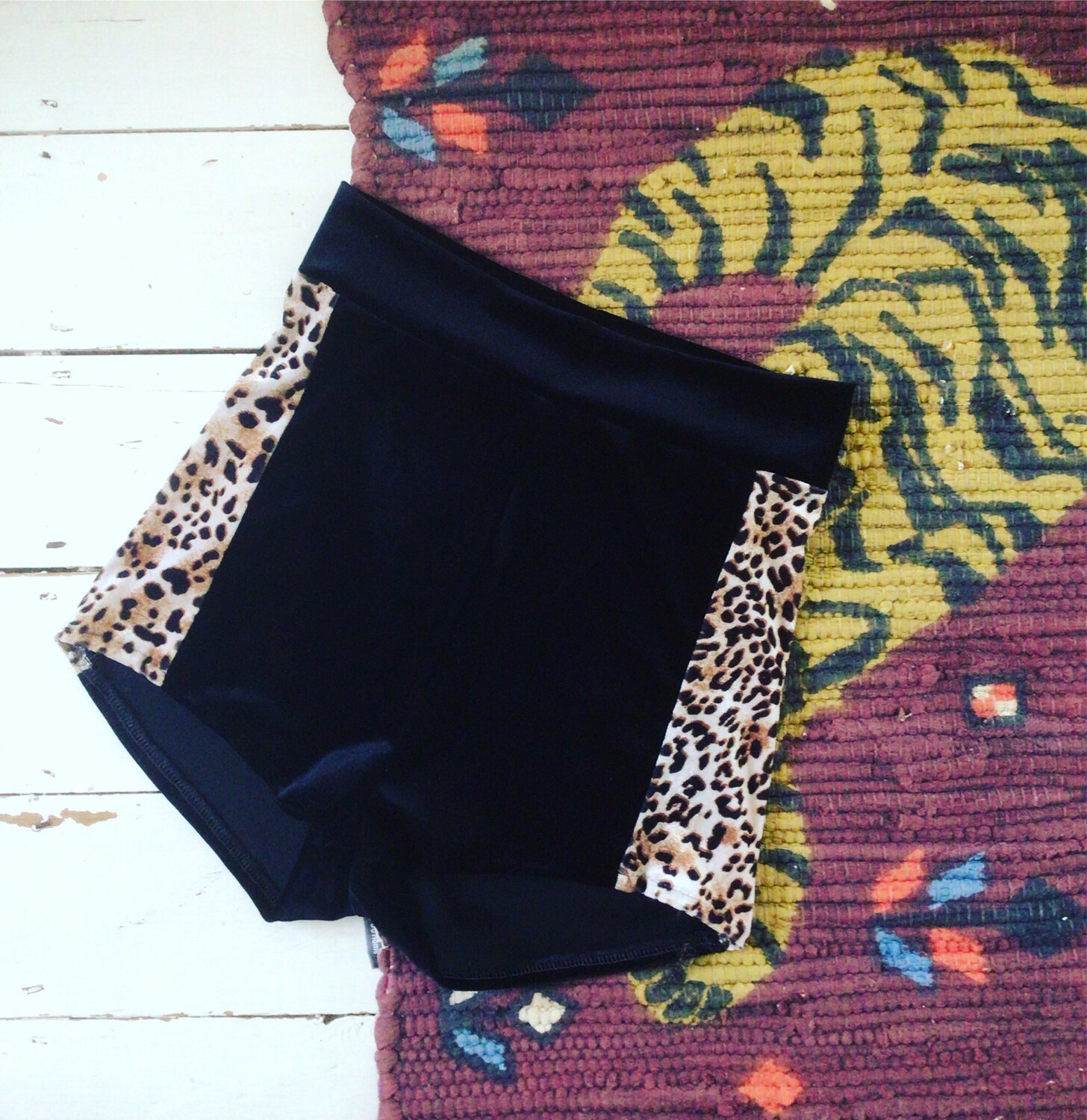 Black Velvet And Leopard Hot Pant Booty Shorts Dance Trapeze
