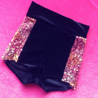Black Velvet Pink Sequin Hot Pant Shorts