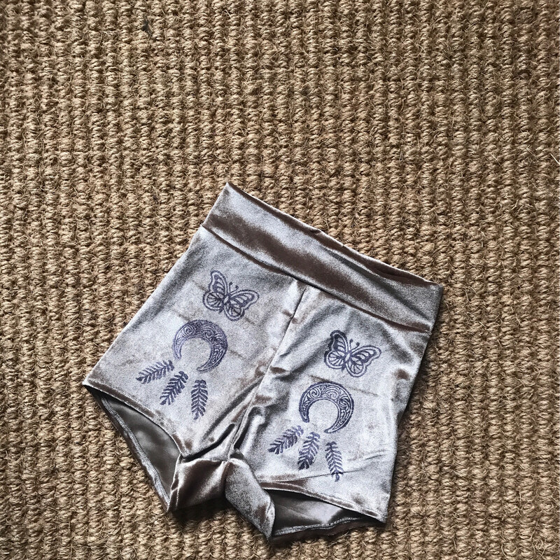 Butterfly Moon Shorts High Waist Stretch Velvet