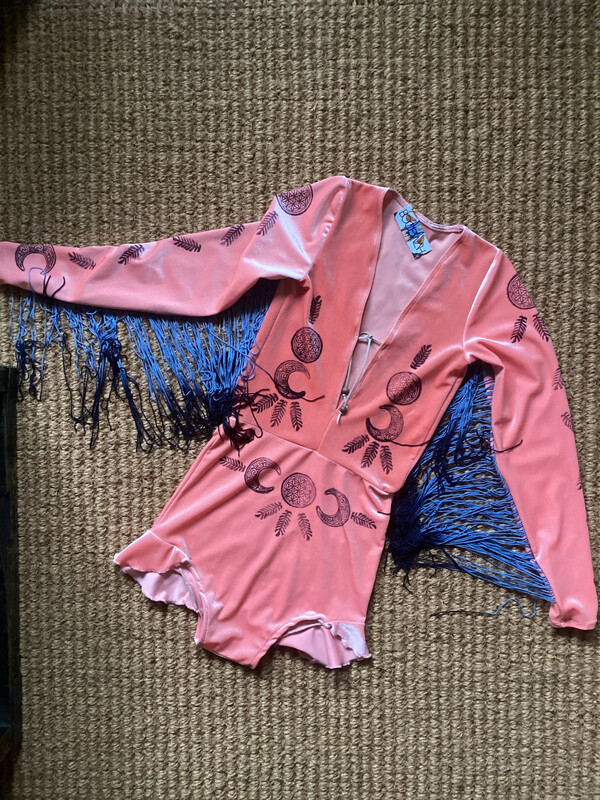 Velvet Bodysuit Moon Print Ombré Fringing