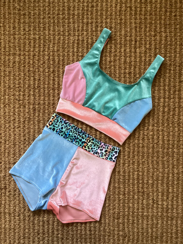 Velvet Pole Shorts And Bralette Vest Top