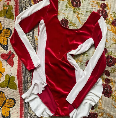 Velvet Striped Ruffle Circus Bodysuit Long Sleeved