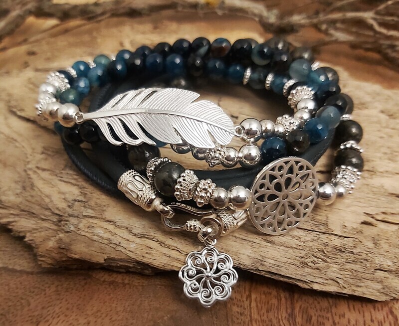 OCEAN - Kombiarmband - Sterling Silber - grau-petrol