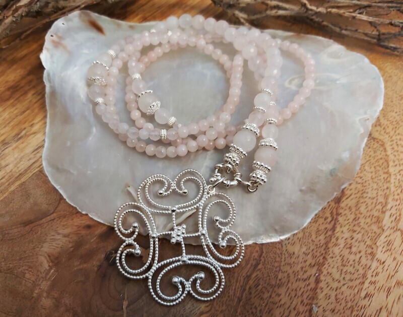 ELLA- Rosenquarzkette - Sterling Silber - hellrosa