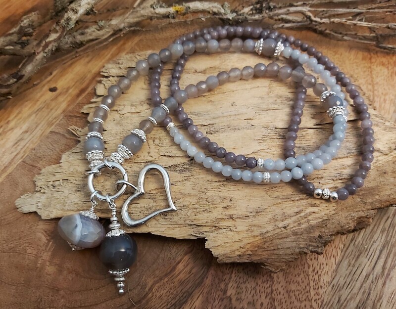 ELLA - Edelsteinkette - Sterling Silber - hellgrau-grau
