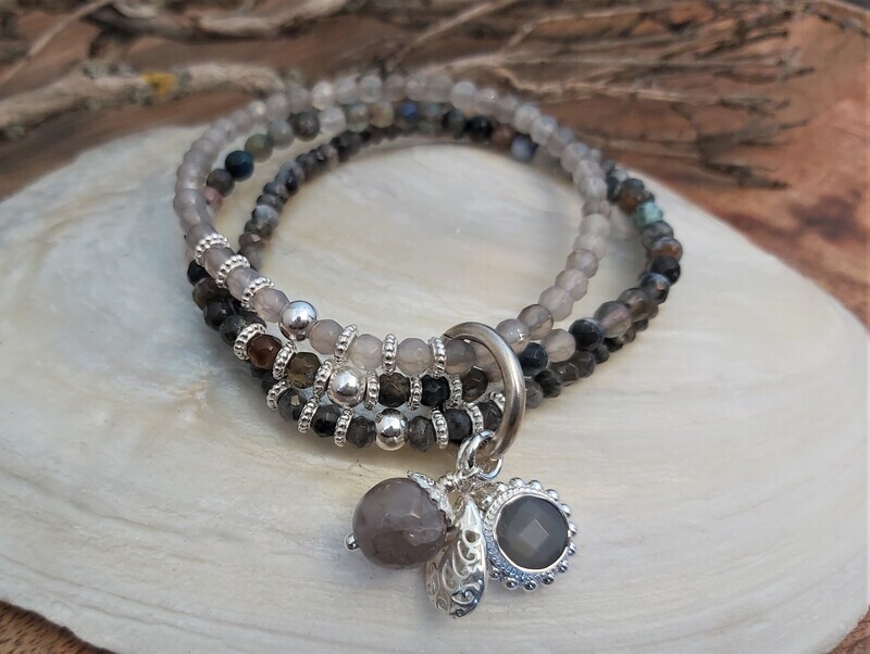 TRIO - Edelsteinarmband - Sterling Silber - dunkelgrau