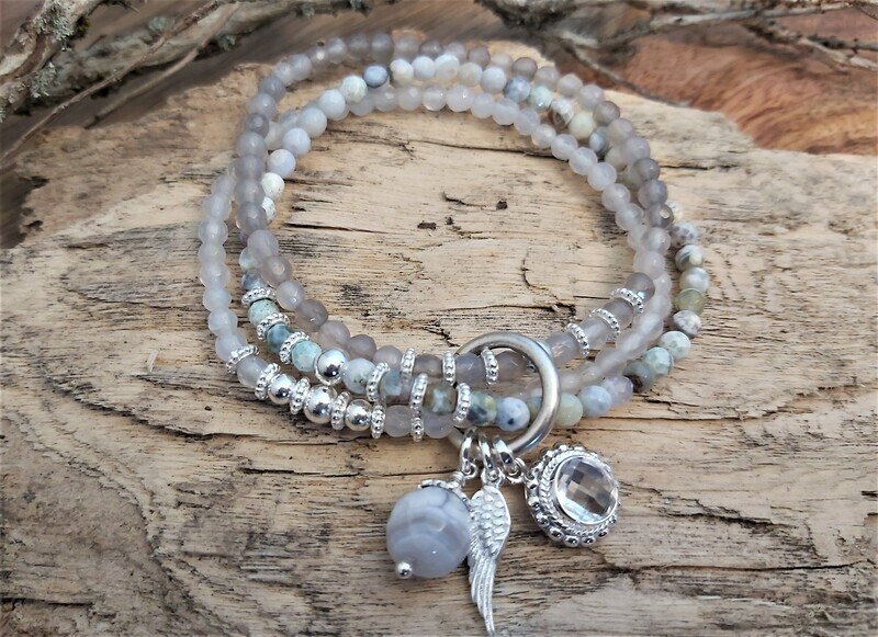 TRIO - Edelsteinarmband - Sterling Silber - hellgrau