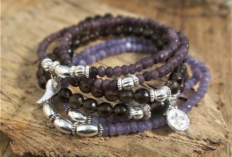 MILI - Edelsteinarmbänder - Sterling Silber - violette-dunkelbraun