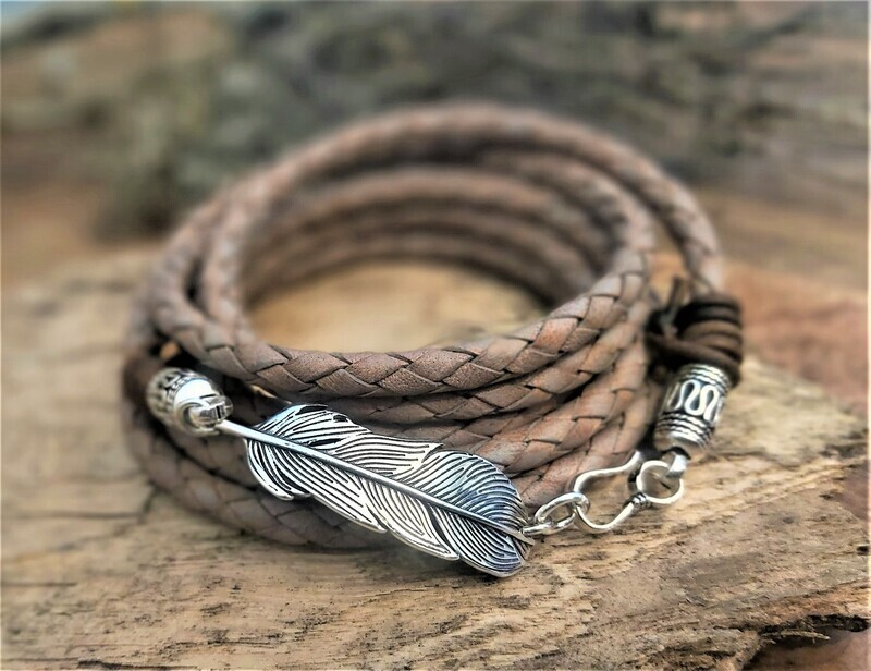 PACO - Lederarmband - Sterling Silber - beige