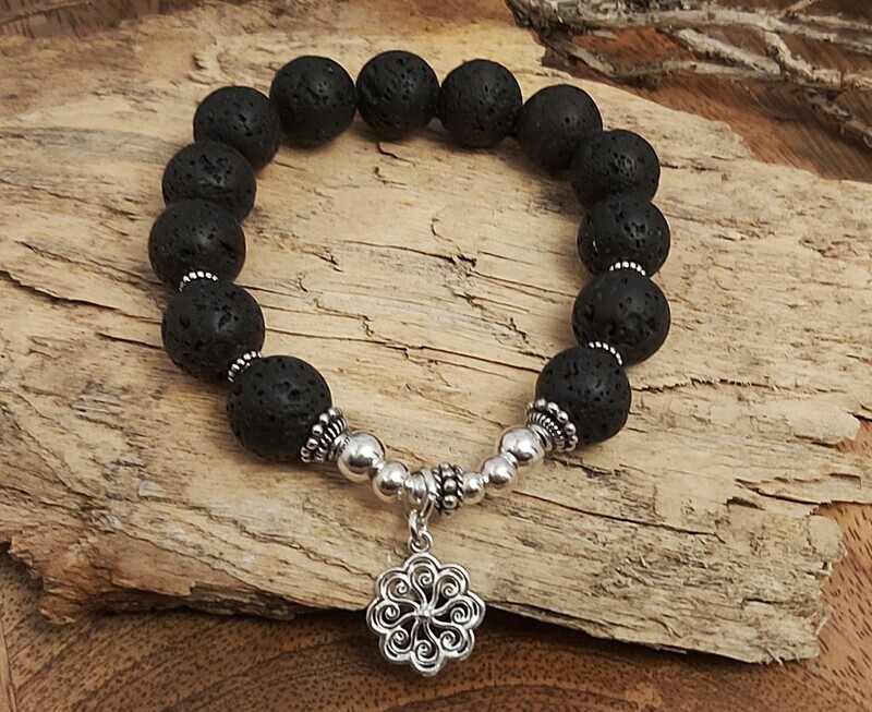 LAVA: Edelsteinarmband schwarz - Sterling Silber