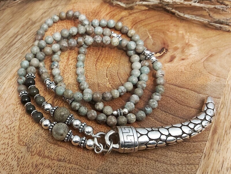 SAIRA - Edelsteinkette - Sterling Silber - hellgrau-grün