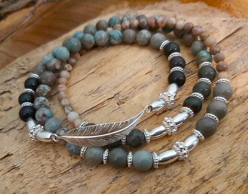 SAIRA- Edelsteinarmband - Sterling Silber - hellgrün-beige