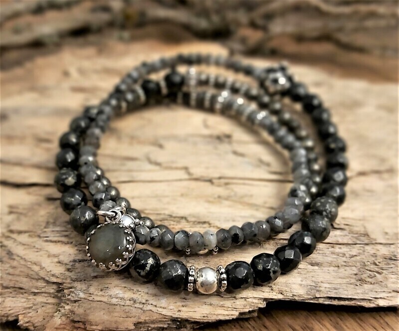 ELLA - Edelsteinarmband - Sterling Silber - dunkelgrau