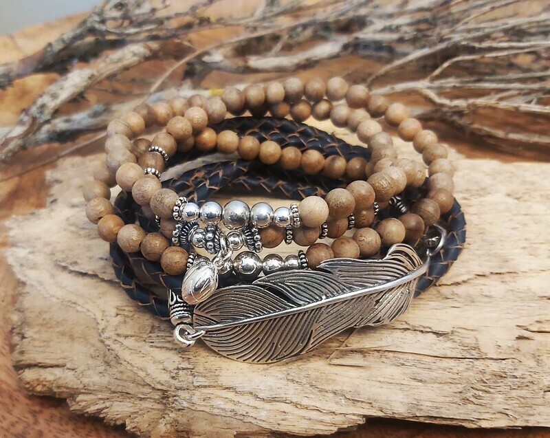 WOOD - Kombiarmband - Sterling Silber - braun-dunkelblau/grau
