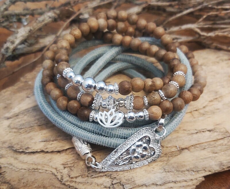 WOOD - Kombiarmband - Sterling Silber - braun-salbei