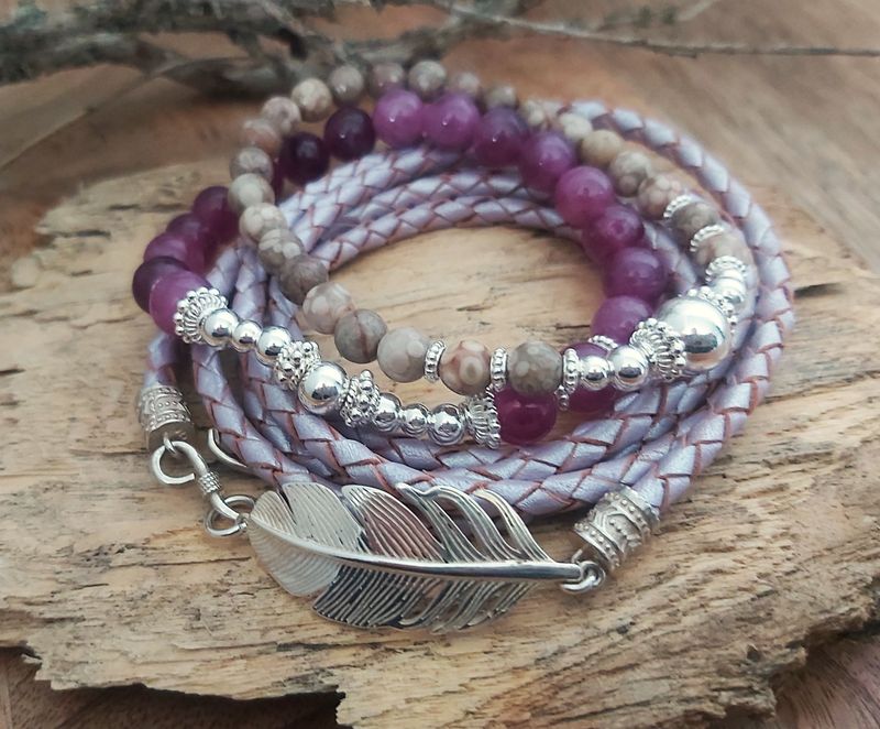 DANNY - Kombiarmband - Sterling Silber - lila-beige