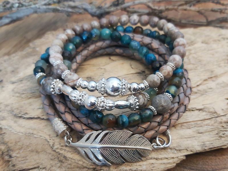 DANNY - Kombiarmband - Sterling Silber - petrol-beige