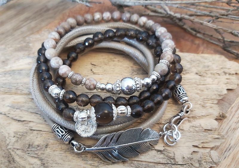 DANNY - Kombiarmband - Sterling Silber - braun-beige
