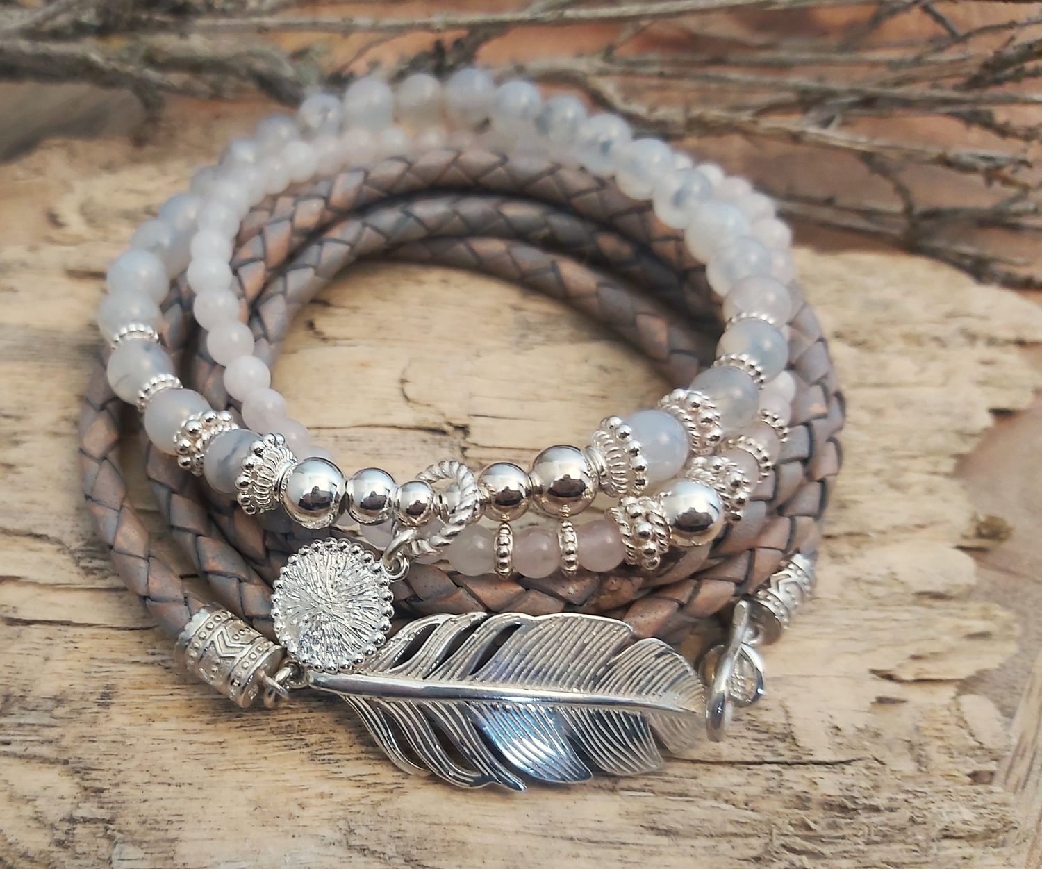 DANNY - Kombiarmband - Sterling Silber - hellbraun-weiss