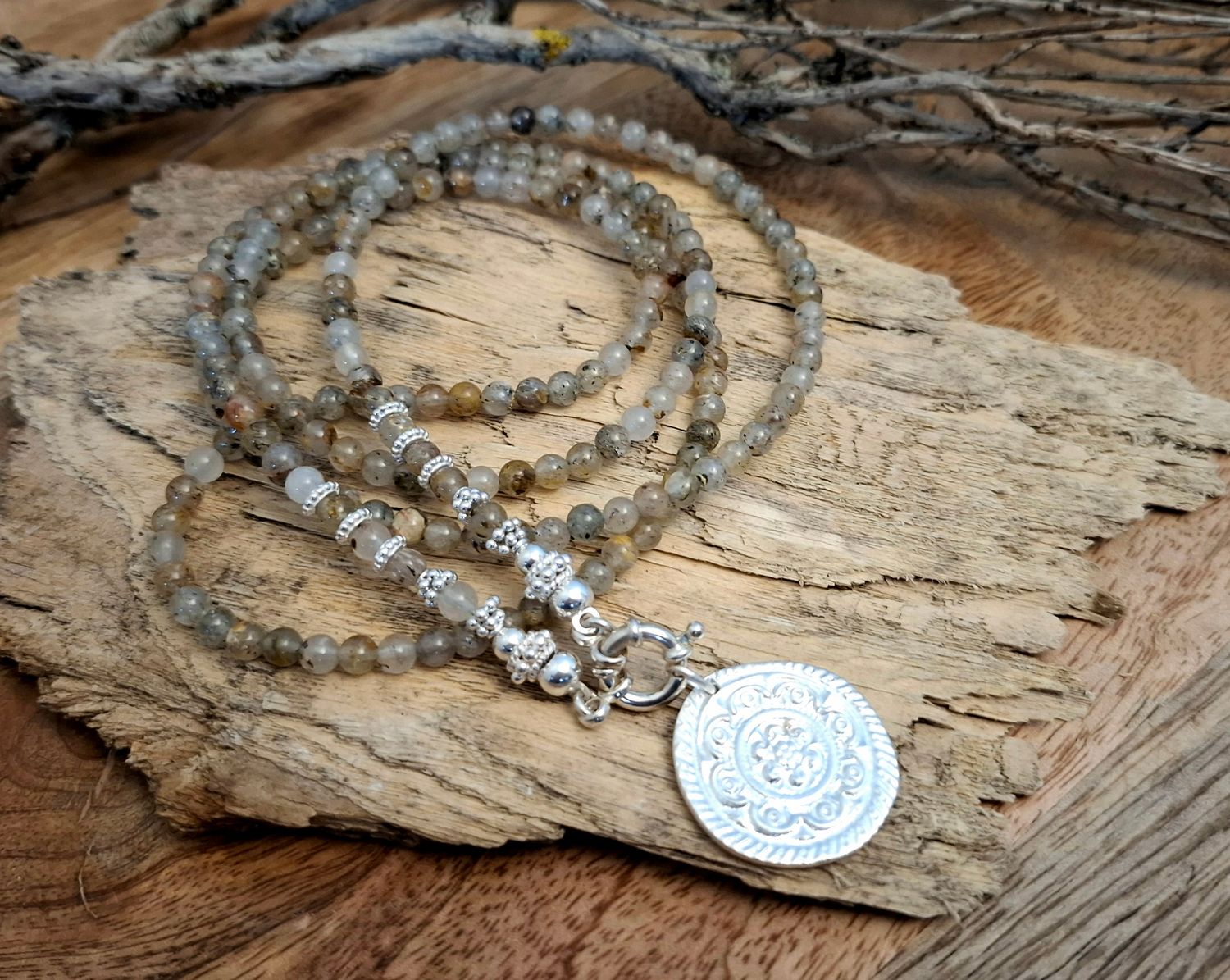 LAURA - Edelsteinkette - Silber - beige