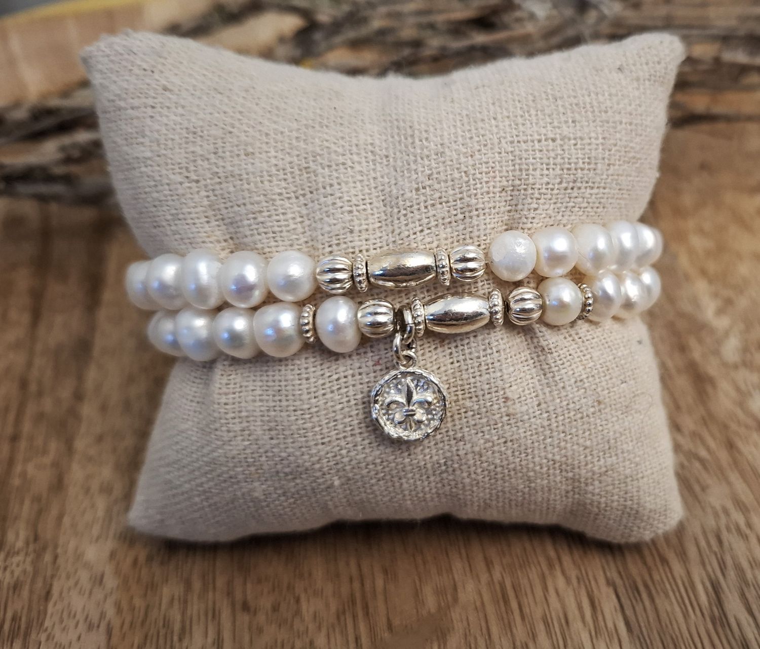 PEARL - Perlenarmband - weiss - Silber
