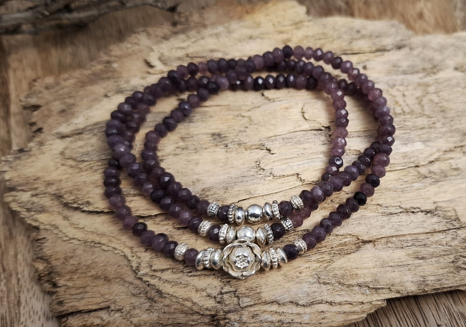 AURORA - Jadearmband - aubergine - Silber