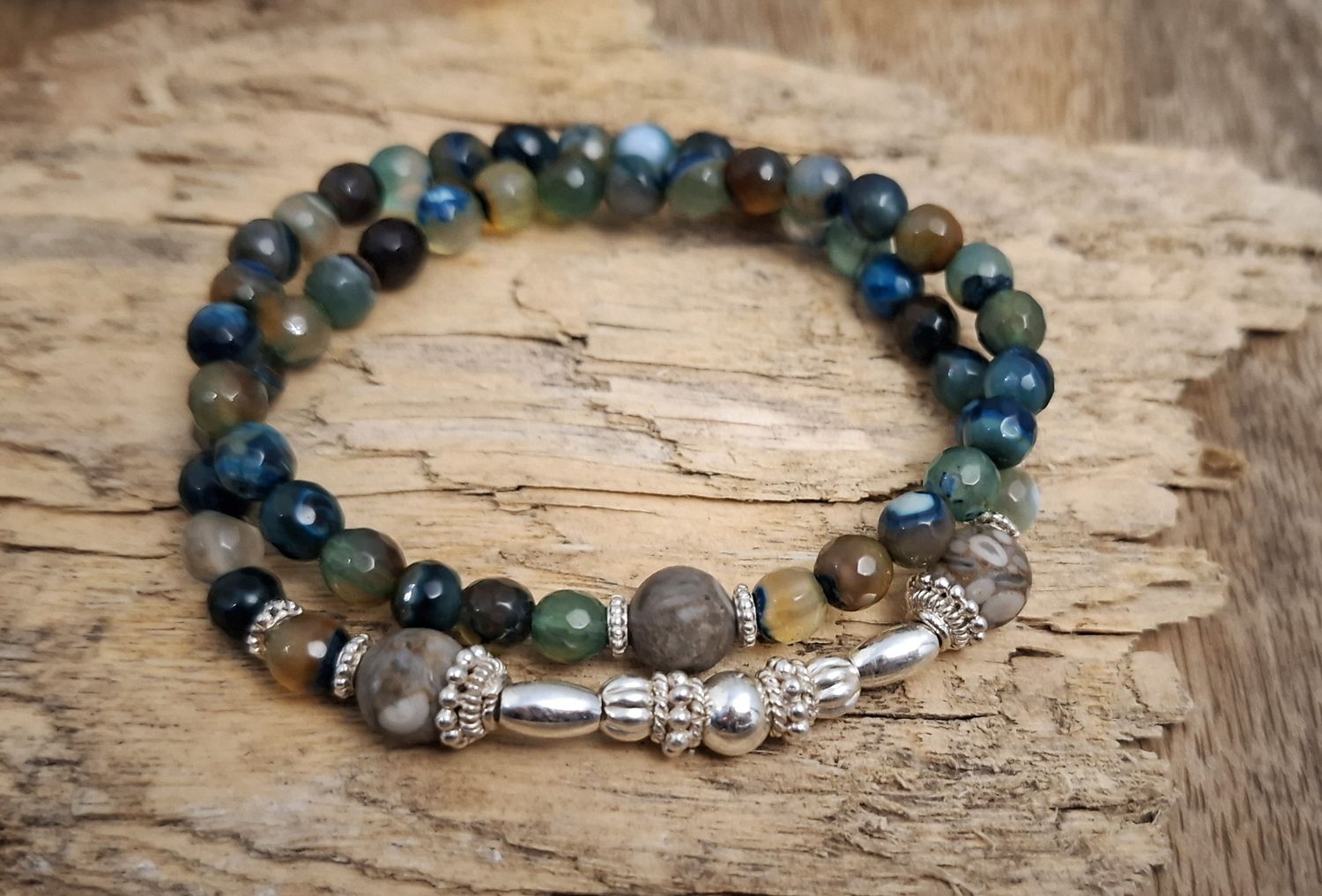 LINA -  Perlenarmband - grün - Silber