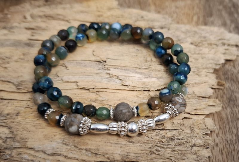LINA -  Perlenarmband - grün - Silber